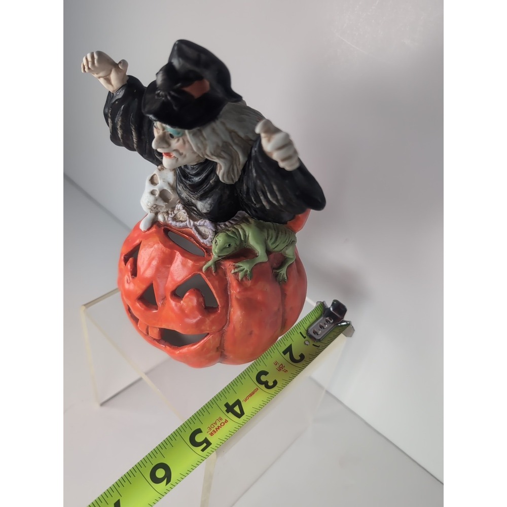 Vintage Halloween Wicked Witch Pumpkin JOL  Candle Votive Holder Lizard Skull 7" - Picture 14 of 14